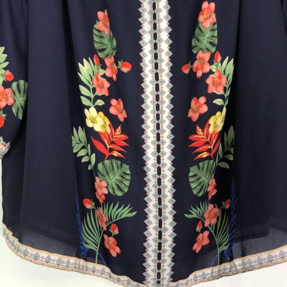 Flower & Feather Floral Chiffon Tunic/Blouse Off Shoulder Size 3XL - Picture 5 of 12